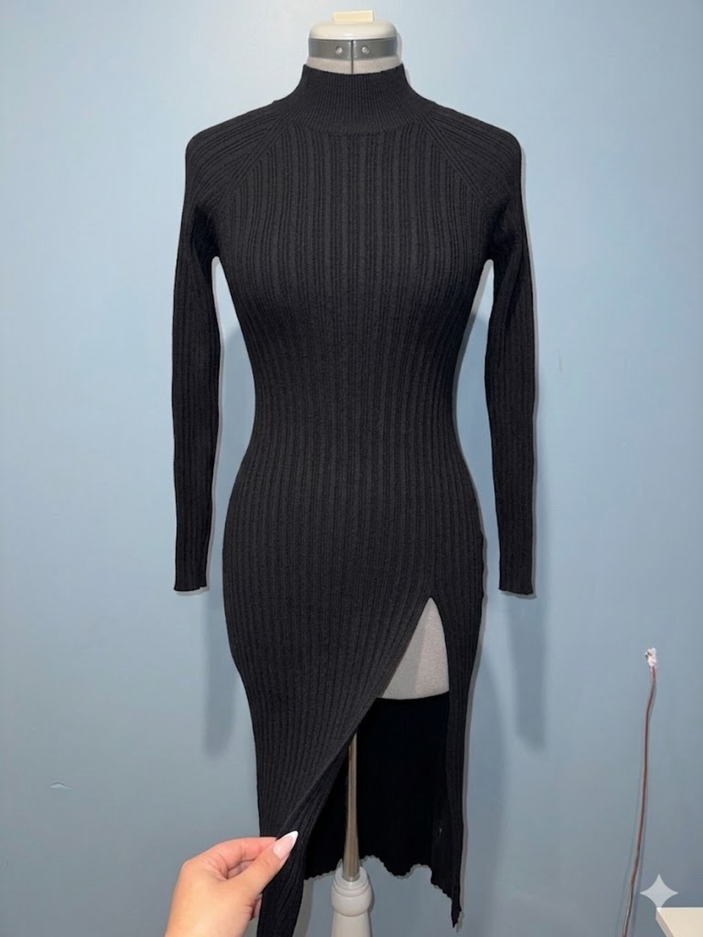 Wilfred Black Ribbed Long-Sleeve Maxi Dress